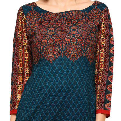 Women's Dark Blue Printed Cotton Only Kurti