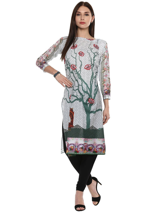 Women's Grey And White Digital Printed Cotton Only Kurti