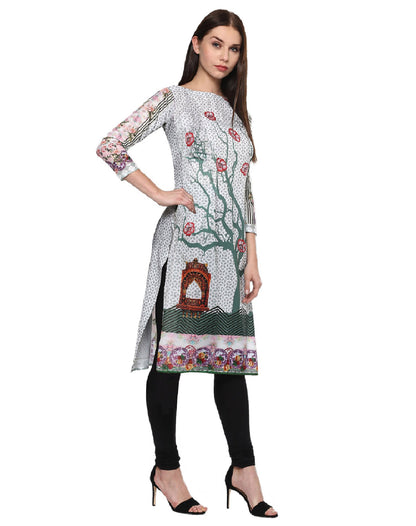 Women's Grey And White Digital Printed Cotton Only Kurti
