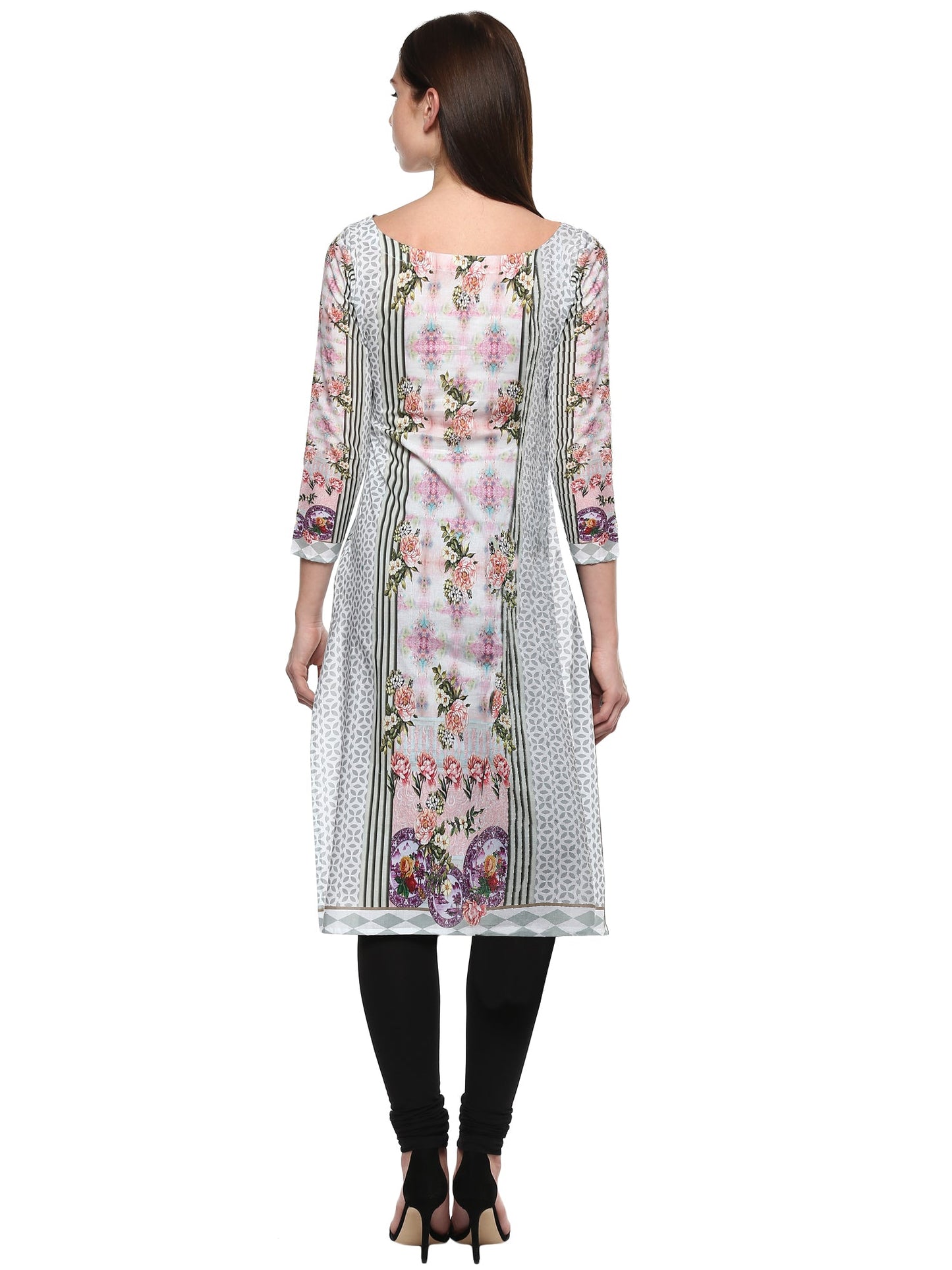 Women's Grey And White Digital Printed Cotton Only Kurti