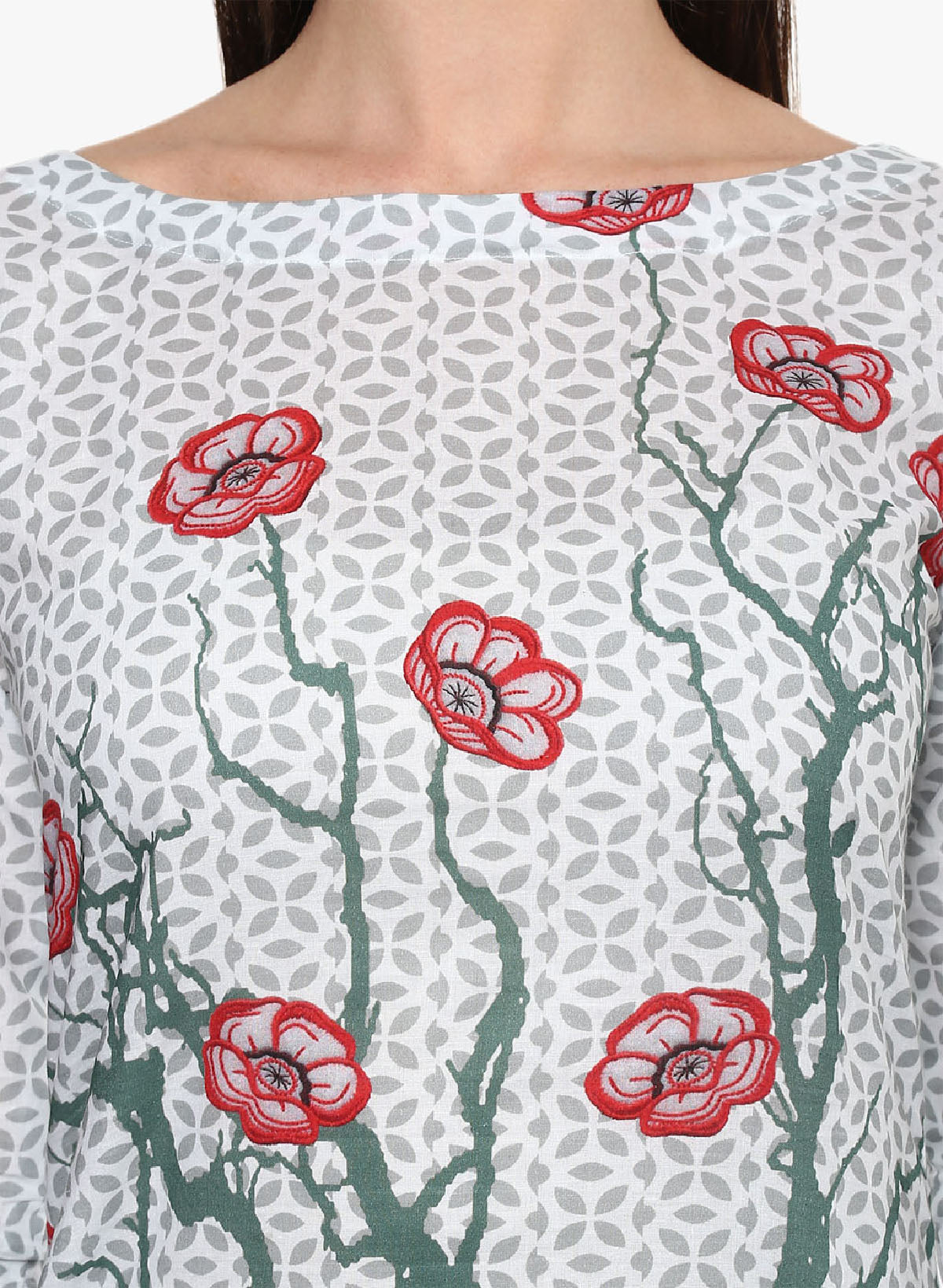 Women's Grey And White Digital Printed Cotton Only Kurti