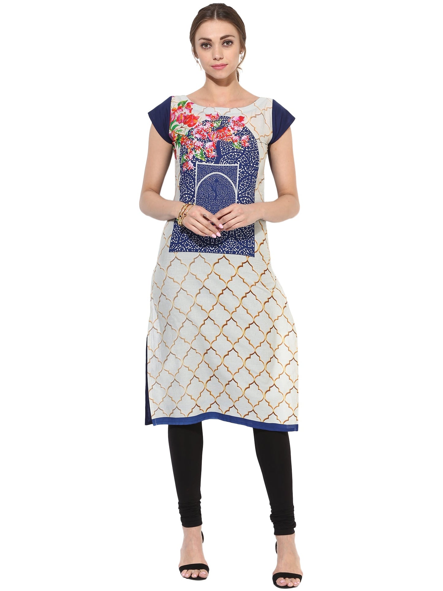 Women's Morrocon Digital Printed Blue Cotton Only Kurti