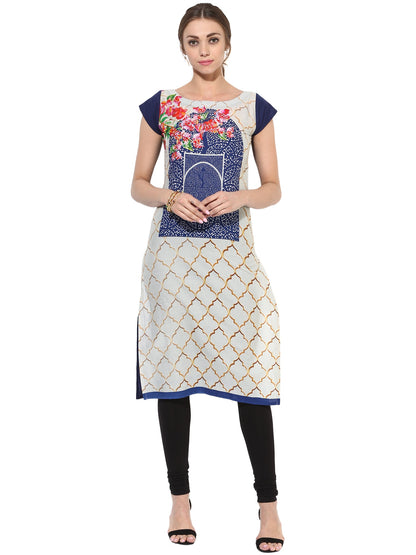 Women's Morrocon Digital Printed Blue Cotton Only Kurti