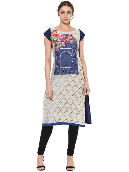 Women's Morrocon Digital Printed Blue Cotton Only Kurti