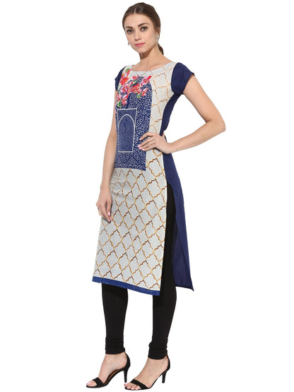 Women's Morrocon Digital Printed Blue Cotton Only Kurti