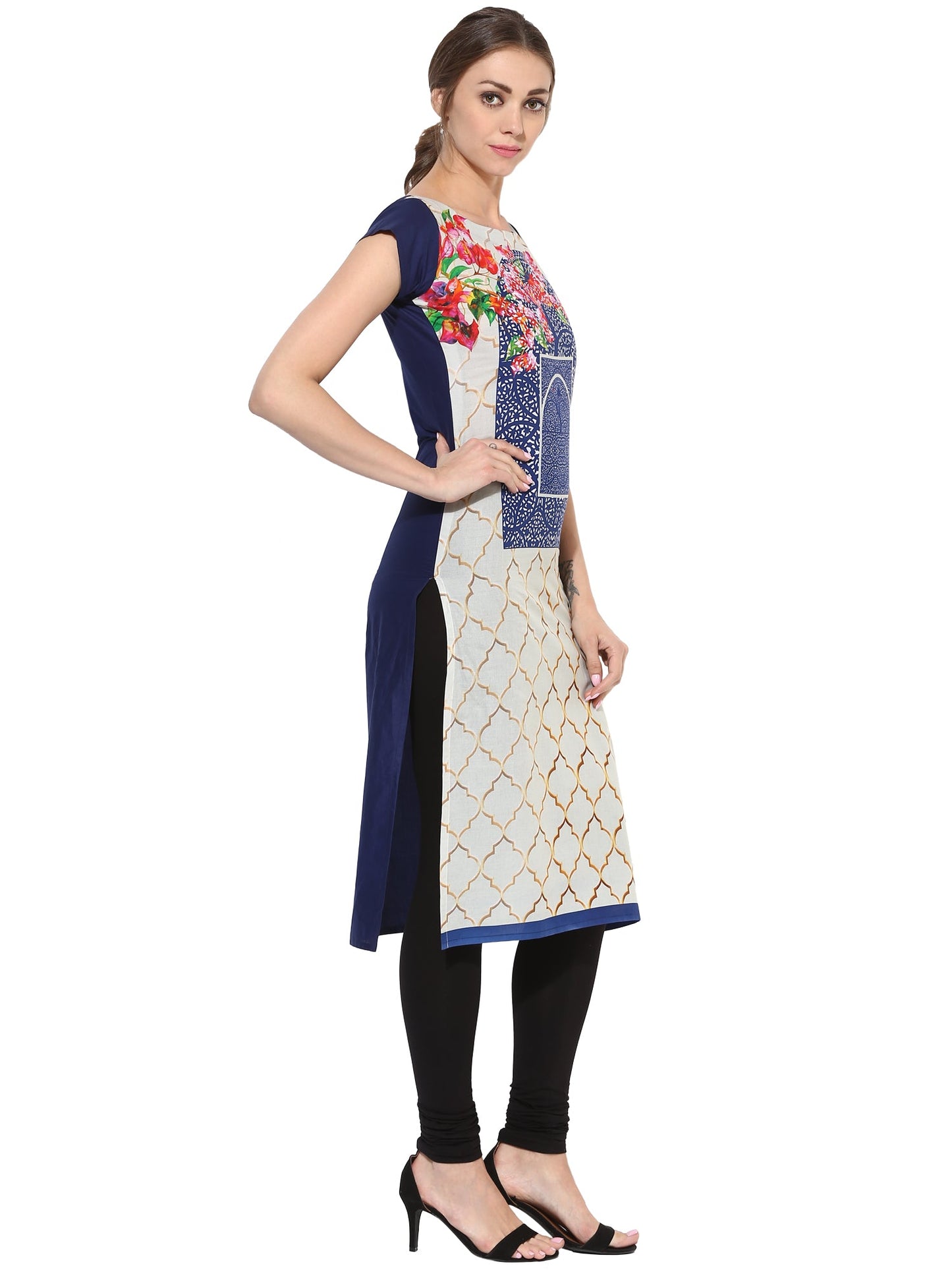 Women's Morrocon Digital Printed Blue Cotton Only Kurti