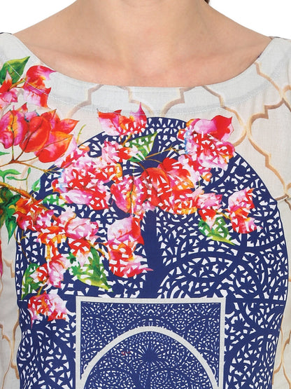 Women's Morrocon Digital Printed Blue Cotton Only Kurti