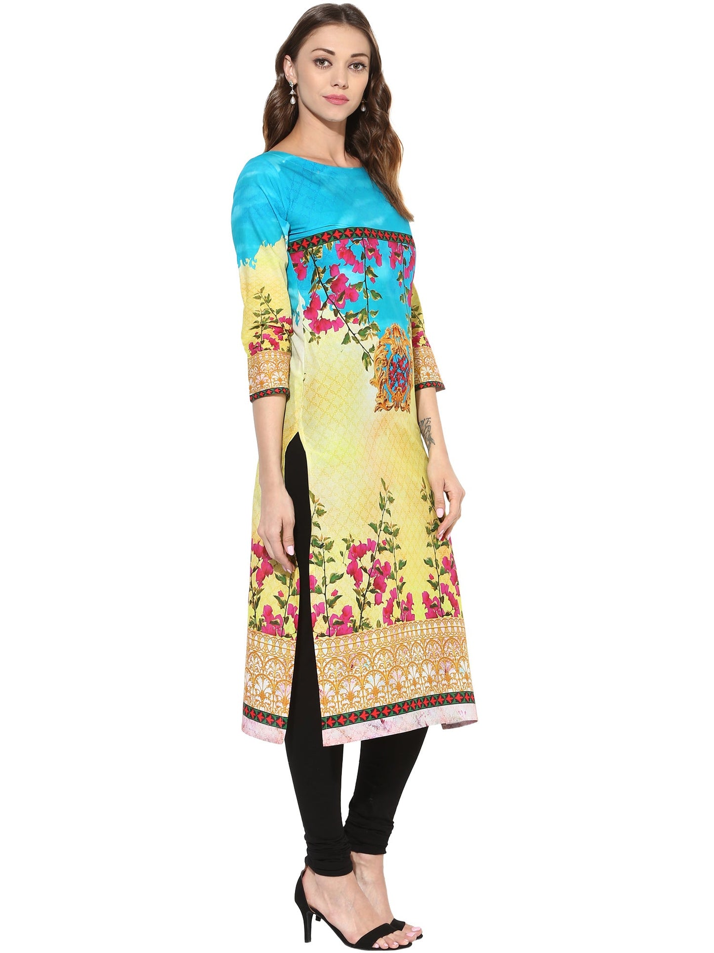 Women's Floral Pakistani Style Digital Cotton Only Kurti