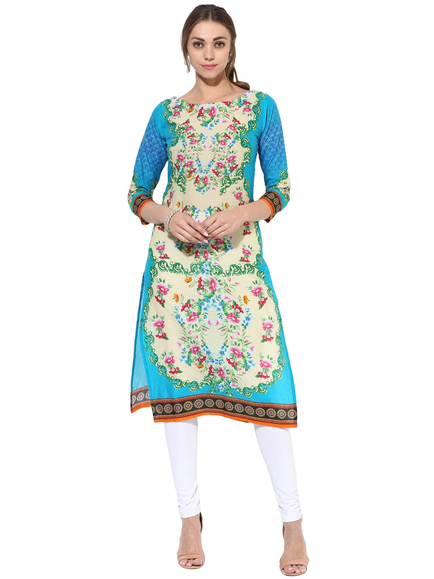 Women's Mullticolored Floral Designer Cotton Only Kurti