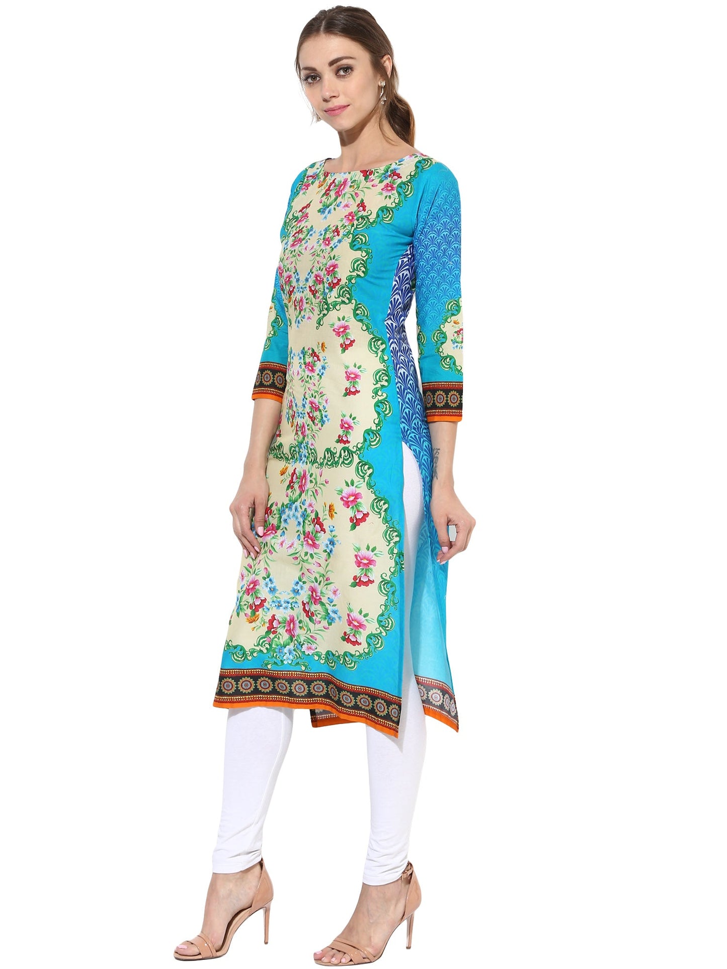Women's Mullticolored Floral Designer Cotton Only Kurti