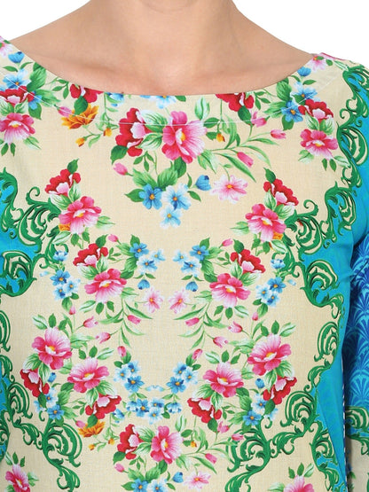 Women's Mullticolored Floral Designer Cotton Only Kurti