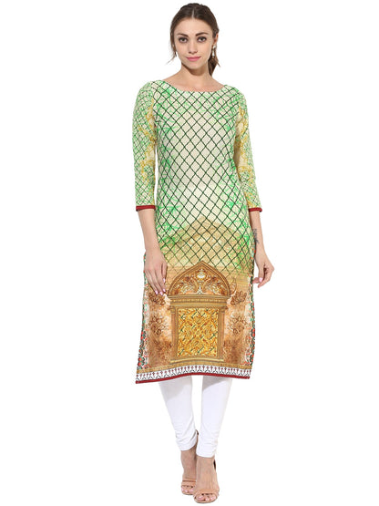 Women's Designer Pista Green Digital Printed Cotton Only Kurti