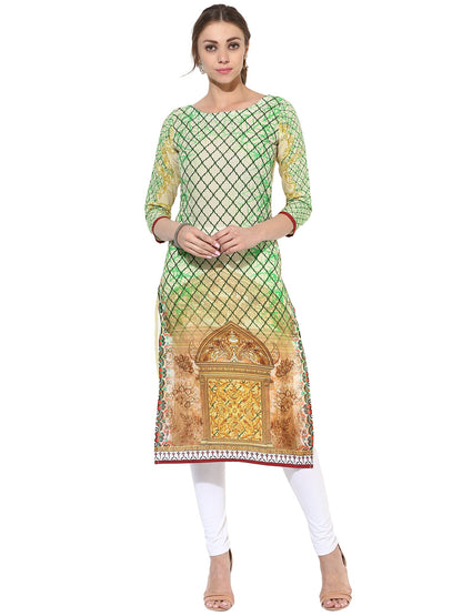 Women's Designer Pista Green Digital Printed Cotton Only Kurti