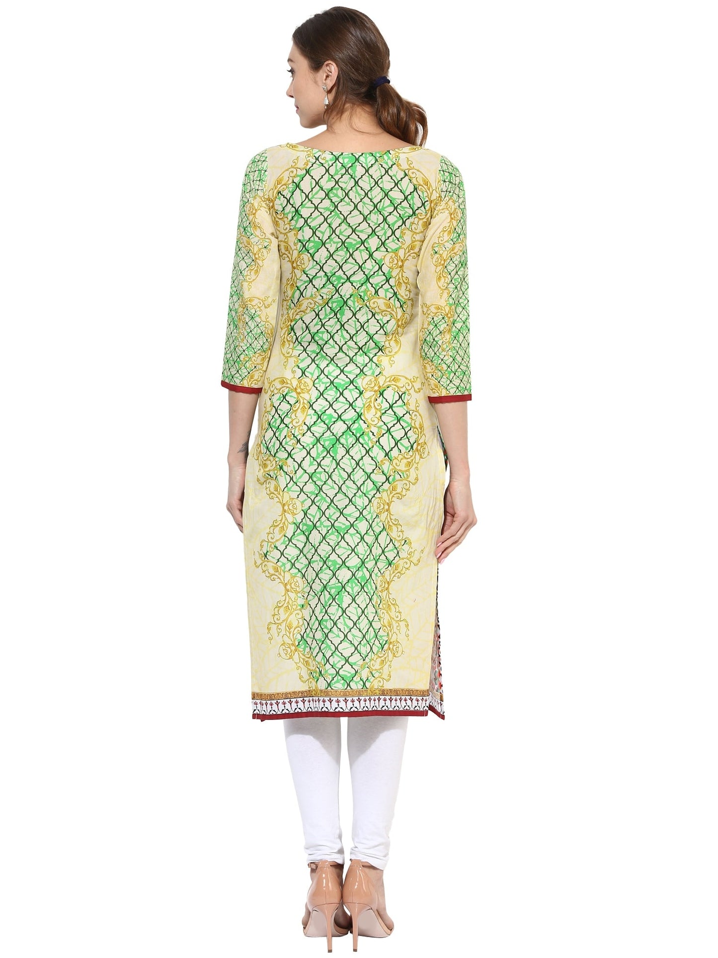Women's Designer Pista Green Digital Printed Cotton Only Kurti