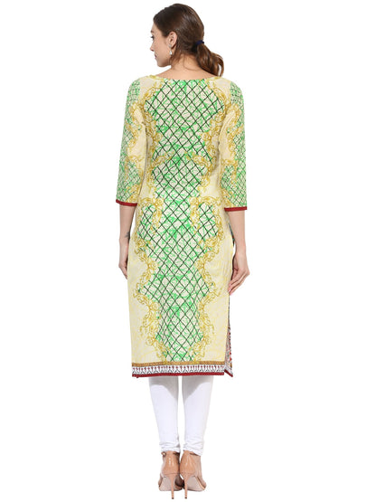 Women's Designer Pista Green Digital Printed Cotton Only Kurti