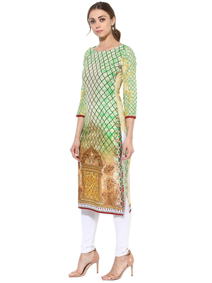 Women's Designer Pista Green Digital Printed Cotton Only Kurti