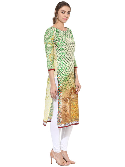 Women's Designer Pista Green Digital Printed Cotton Only Kurti