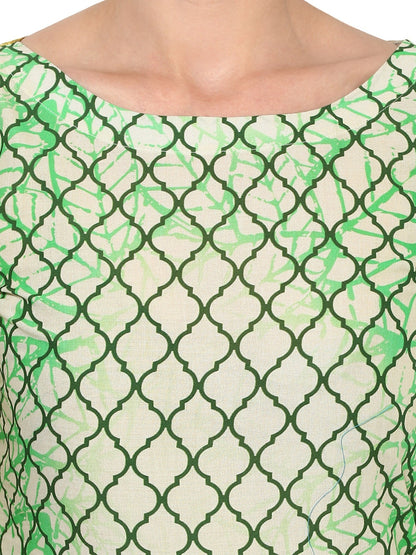 Women's Designer Pista Green Digital Printed Cotton Only Kurti
