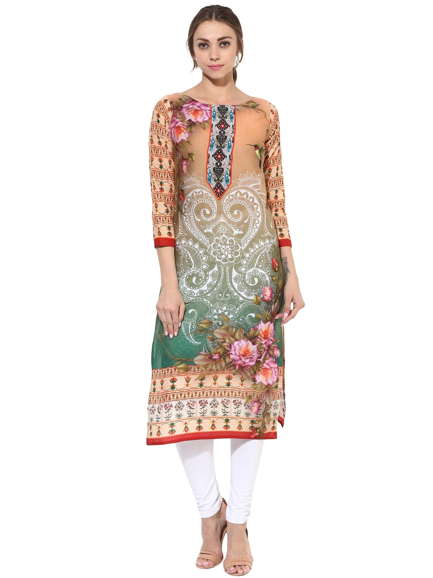 Women's Designer Cotton Printed Only Kurti With 3/4Th Sleeves