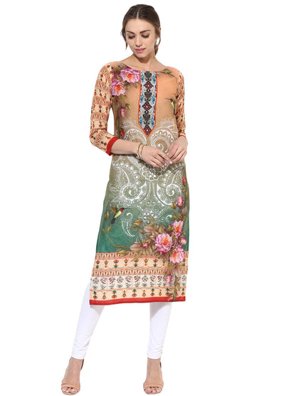 Women's Designer Cotton Printed Only Kurti With 3/4Th Sleeves