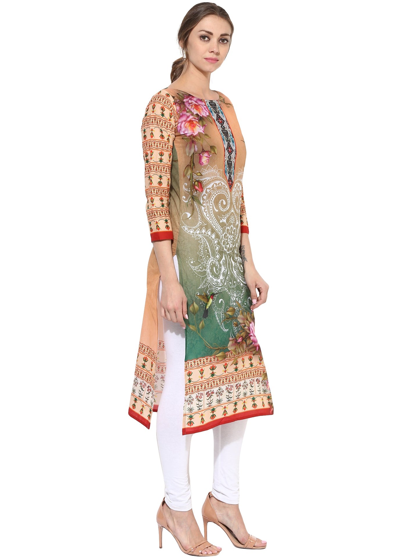 Women's Designer Cotton Printed Only Kurti With 3/4Th Sleeves