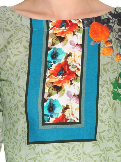 Women's Floral Cotton Green Only Kurti With 3/4Th Sleeves