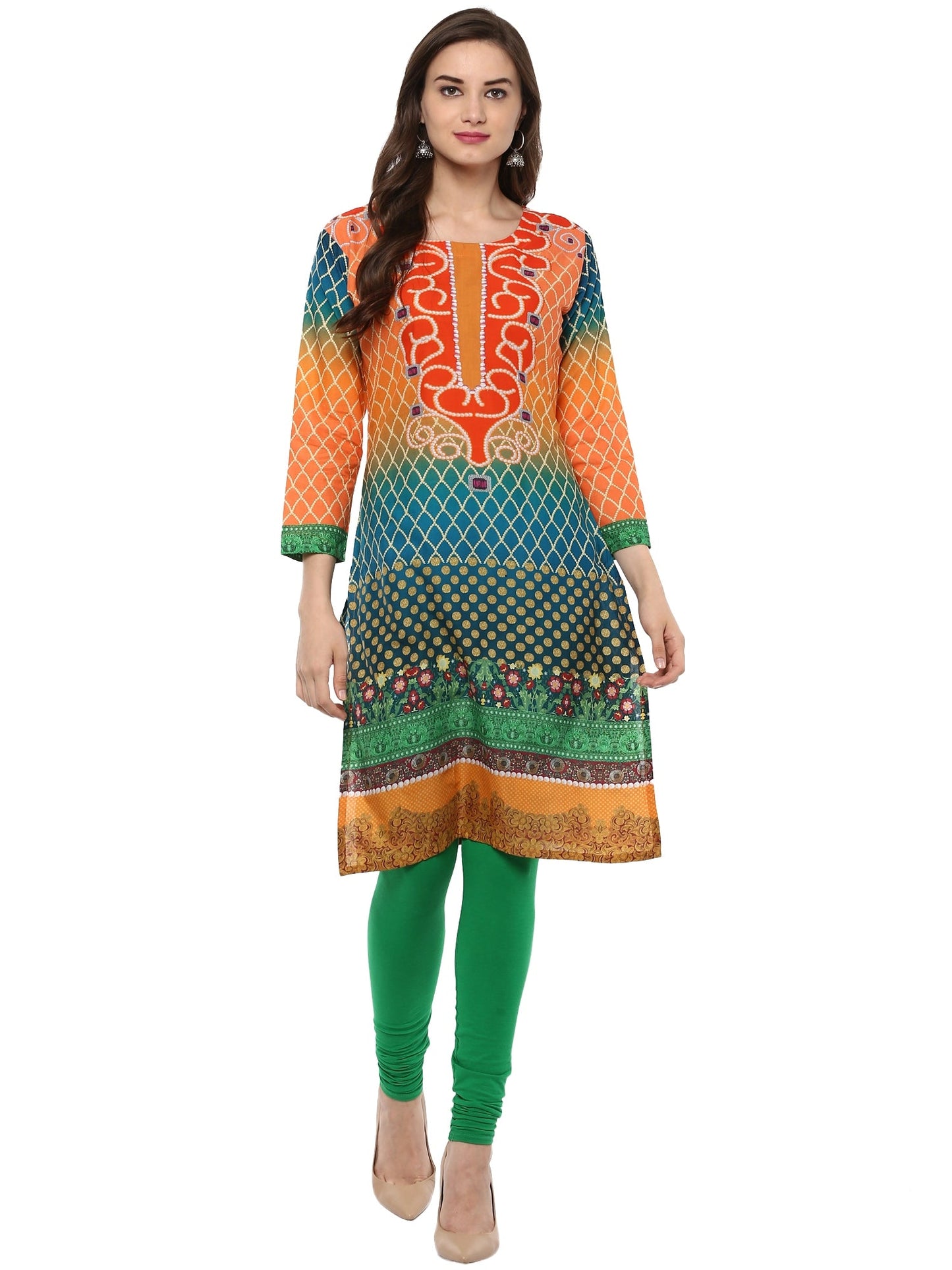 Women's Pakistani Style Only Kurta In Cotton Print With 3/4Th Sleeves