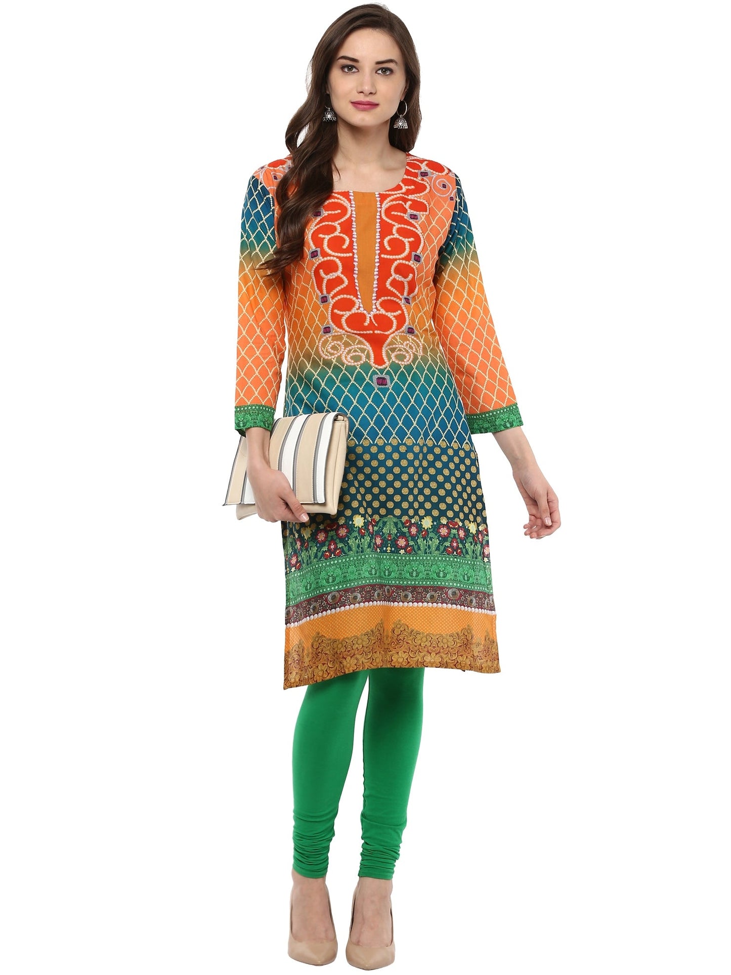 Women's Pakistani Style Only Kurta In Cotton Print With 3/4Th Sleeves