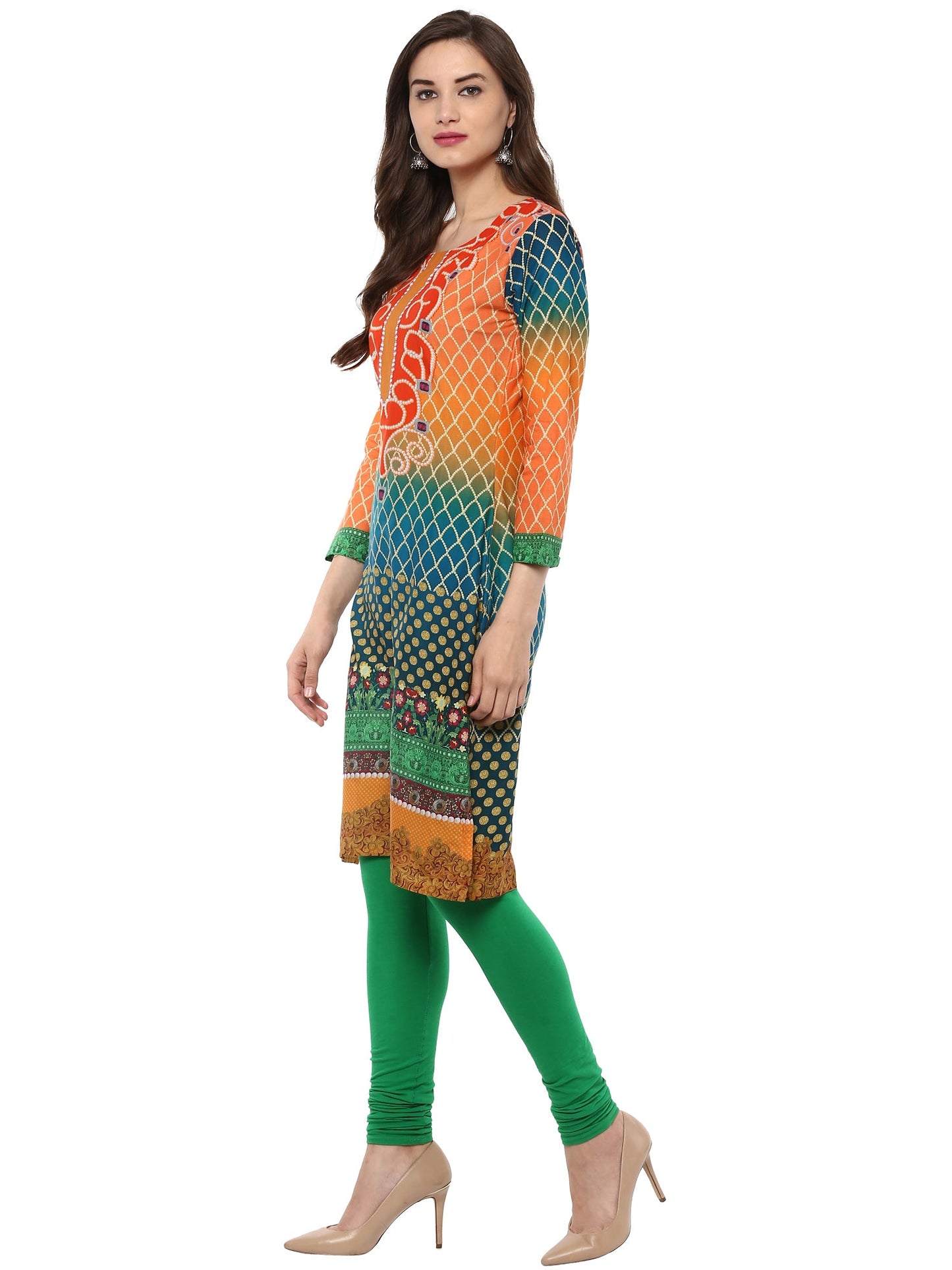 Women's Pakistani Style Only Kurta In Cotton Print With 3/4Th Sleeves