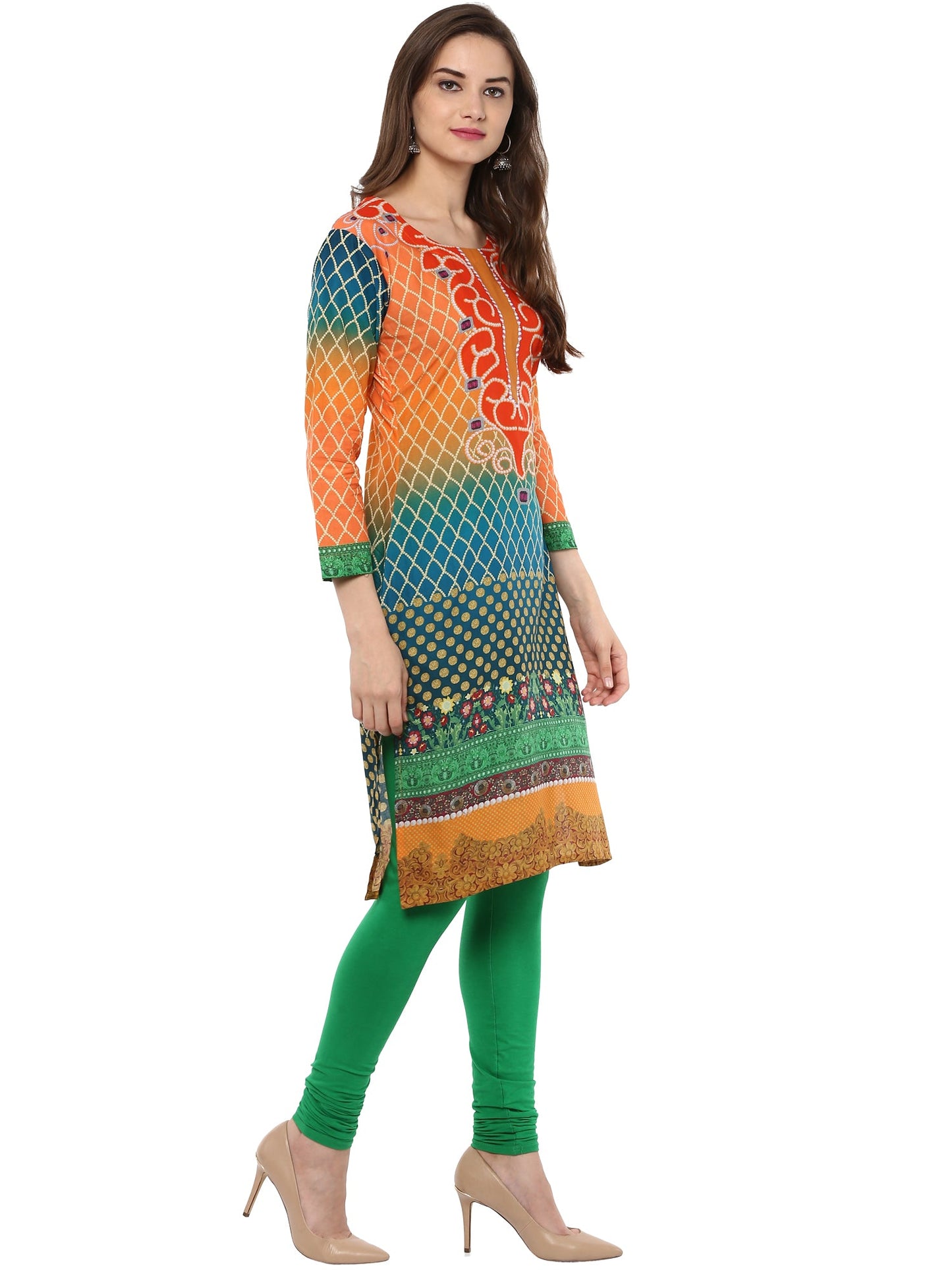 Women's Pakistani Style Only Kurta In Cotton Print With 3/4Th Sleeves