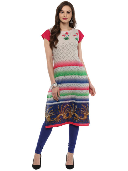 Women's Multi Colored Cap Sleeve And Boat Neck Cotton Only Kurti
