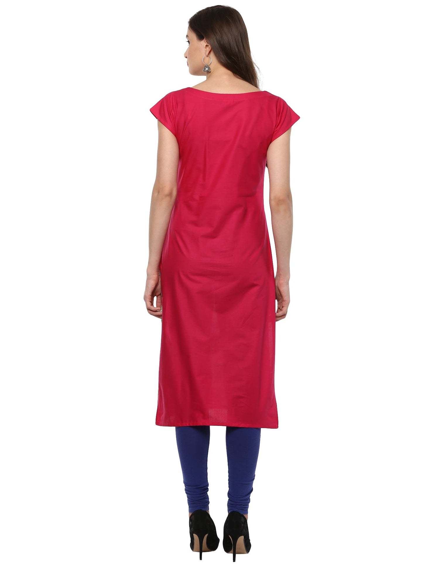 Women's Multi Colored Cap Sleeve And Boat Neck Cotton Only Kurti