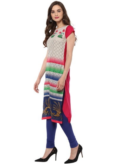 Women's Multi Colored Cap Sleeve And Boat Neck Cotton Only Kurti