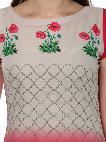 Women's Multi Colored Cap Sleeve And Boat Neck Cotton Only Kurti