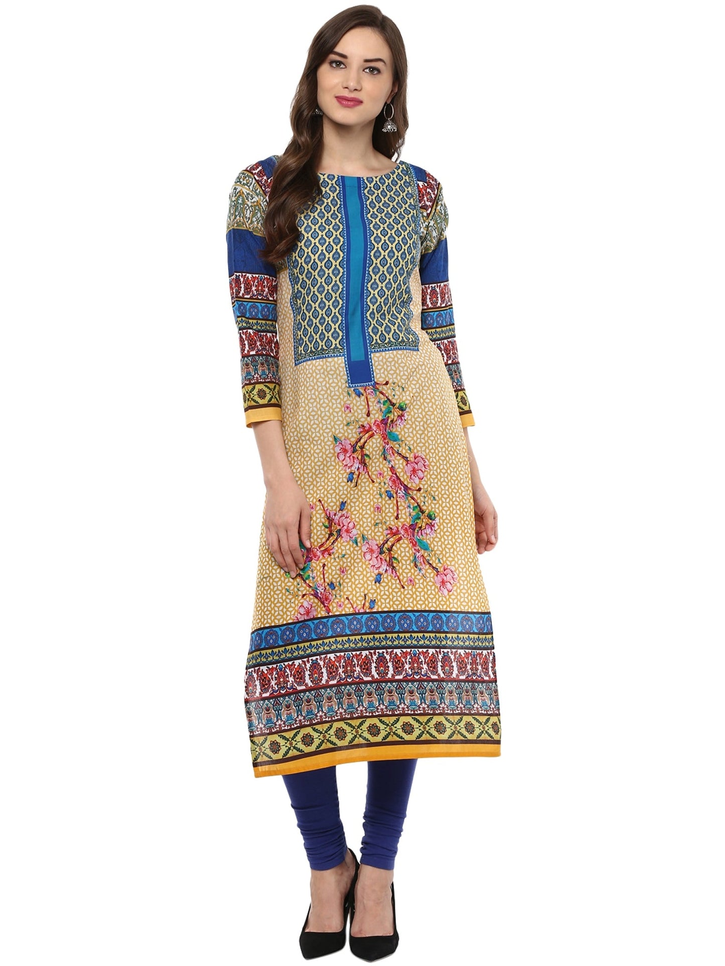 Women's Pakistani Digital Printed Designer Cotton Only Kurti With 3/4Th Sleeves
