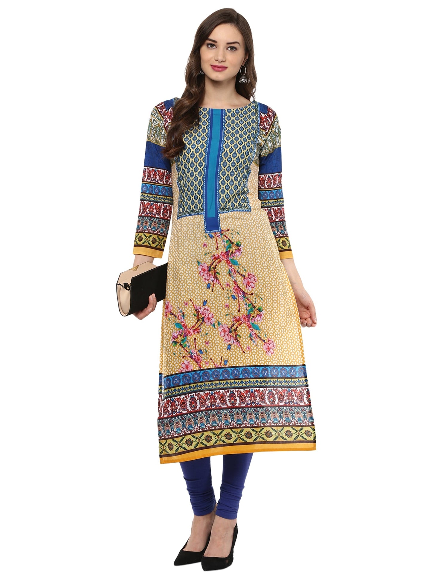 Women's Pakistani Digital Printed Designer Cotton Only Kurti With 3/4Th Sleeves