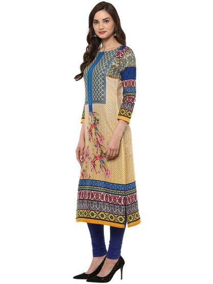 Women's Pakistani Digital Printed Designer Cotton Only Kurti With 3/4Th Sleeves