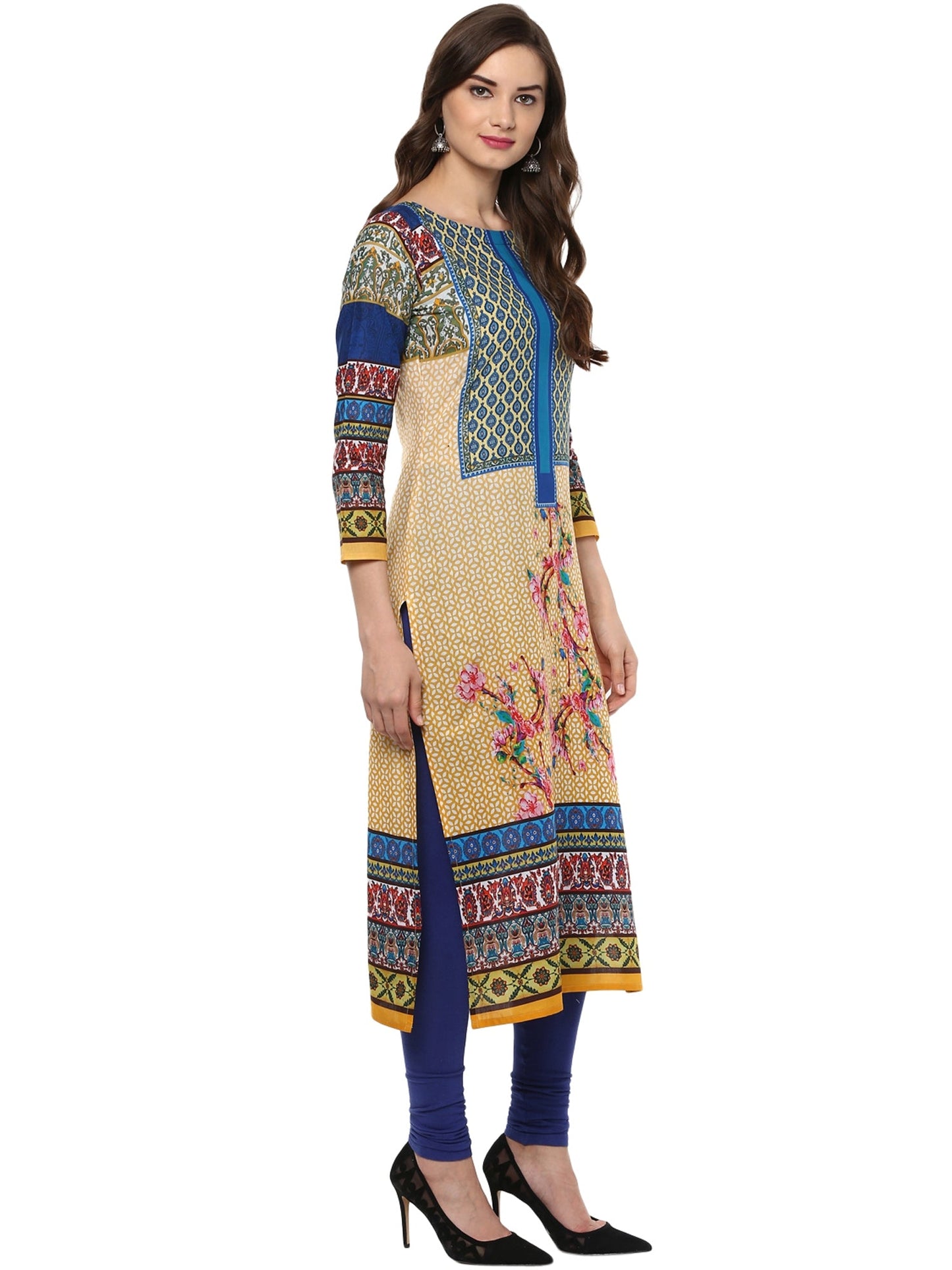 Women's Pakistani Digital Printed Designer Cotton Only Kurti With 3/4Th Sleeves