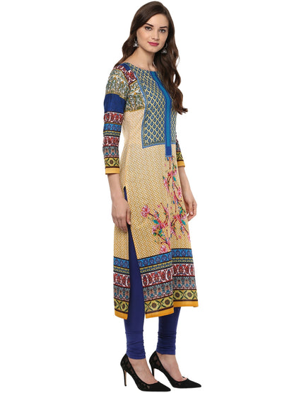 Women's Pakistani Digital Printed Designer Cotton Only Kurti With 3/4Th Sleeves