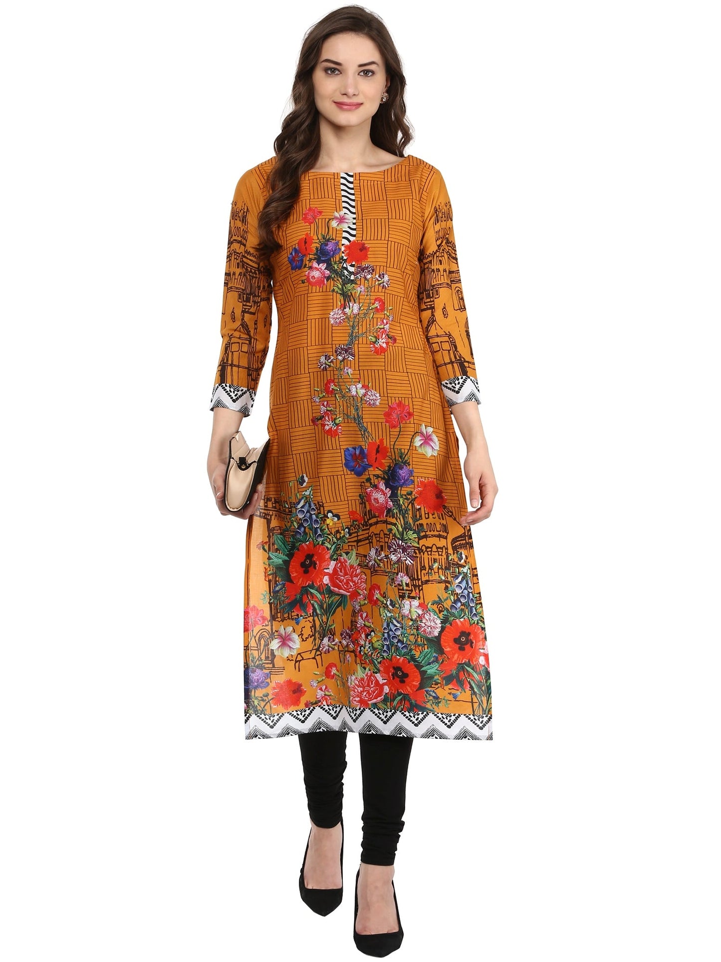 Women's Yellow Mustard Digital Print Pakistani Cotton Only Kurti