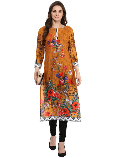 Women's Yellow Mustard Digital Print Pakistani Cotton Only Kurti