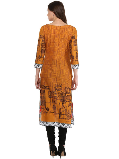 Women's Yellow Mustard Digital Print Pakistani Cotton Only Kurti