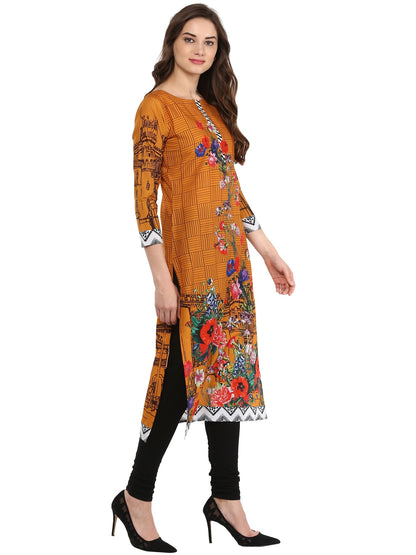 Women's Yellow Mustard Digital Print Pakistani Cotton Only Kurti