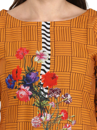 Women's Yellow Mustard Digital Print Pakistani Cotton Only Kurti