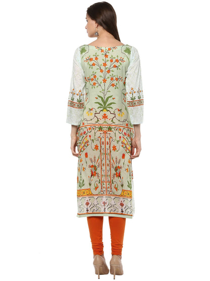 Women's Pista Color Floral Mughal Designer Cotton Print Only Kurti