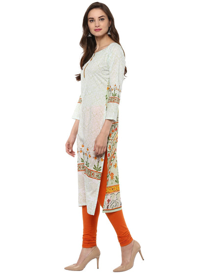 Women's Pista Color Floral Mughal Designer Cotton Print Only Kurti