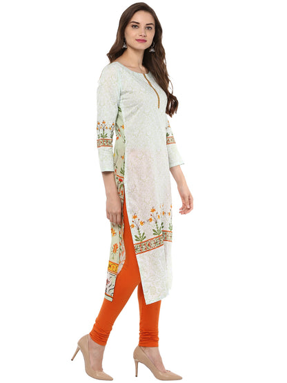 Women's Pista Color Floral Mughal Designer Cotton Print Only Kurti