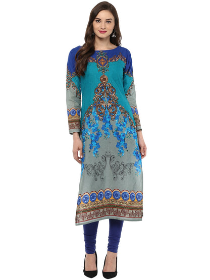 Women's Blue Grey Digital Printed Cotton Only Kurti