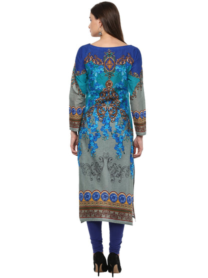 Women's Blue Grey Digital Printed Cotton Only Kurti