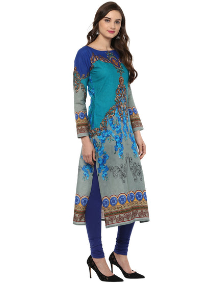 Women's Blue Grey Digital Printed Cotton Only Kurti